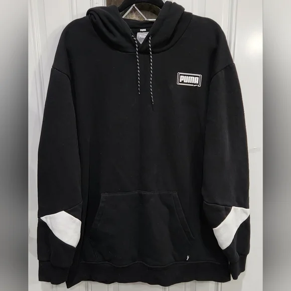 Puma black & white Rebel stripe sleeves hoodie pullover men's size 3XLT - Picture 2 of 11